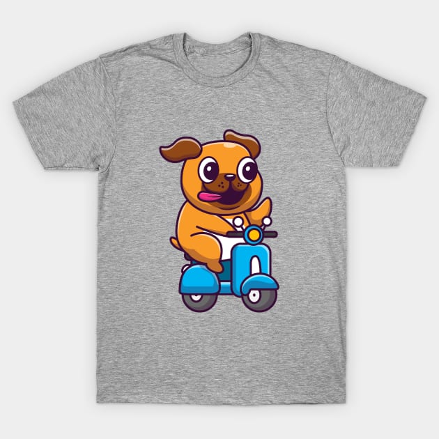 Cute Dog Riding Scooter Cartoon T-Shirt by Catalyst Labs